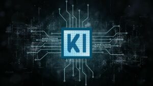 KI Computer Chip mit Beschriftung "Künstliche Intelligenz"